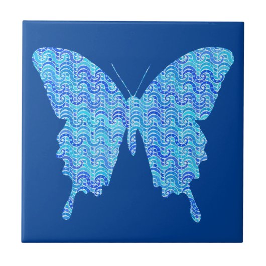Schmetterlingsbild, abstraktes Muster, blaue Farbt Fliese (Vorderseite)
