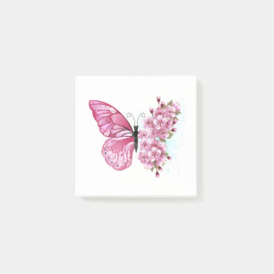 Schmetterlingsblume mit rosa Sakura Post-it Klebezettel