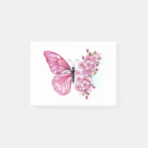 Schmetterlingsblume mit rosa Sakura Post-it Klebezettel