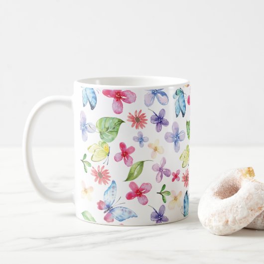 Schmetterlingsblumenfrühlings-Tasse Kaffeetasse (Mit Donut)