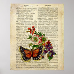 Schmetterlingsblumenkunst auf Vintager Poster