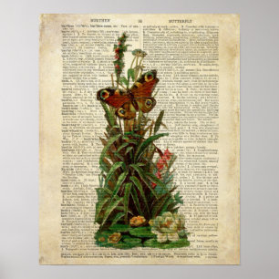 Schmetterlingsblumenkunst auf Vintager Poster