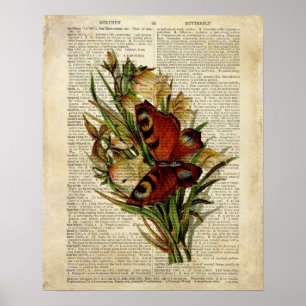 Schmetterlingsblumenkunst auf Vintager Poster