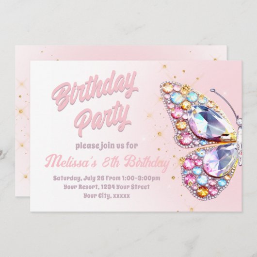 Schmetterlingsdesign Geburtstag Einladung (Vorne/Hinten)