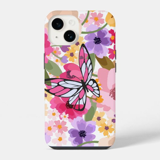 Schmetterlingsdesign mit Frühlingsblüten iPhone Hülle