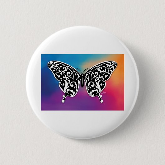 Schmetterlingsdesign mit Sonnenuntergangfarben Button (Vorderseite)