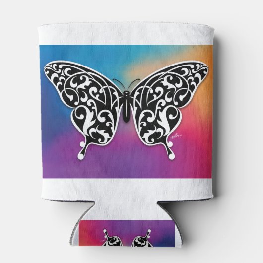 Schmetterlingsdesign mit Sunset-Farben Dosenkühler (Rückseite)