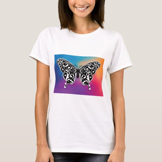 Schmetterlingsdesign mit Sunset-Farben T-Shirt (Vorderseite)