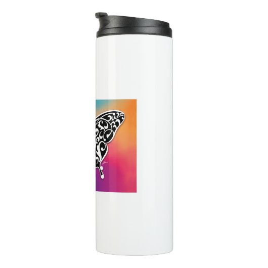 Schmetterlingsdesign mit Sunset-Farben Thermosbecher (Nach rechts gedreht)