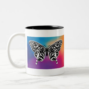 Schmetterlingsdesign mit Sunset-Farben Zweifarbige Tasse