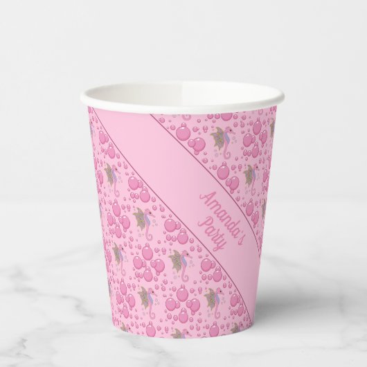 Schmetterlingseil-Seepferd in Bläschen Custom Pink Pappbecher (Links)
