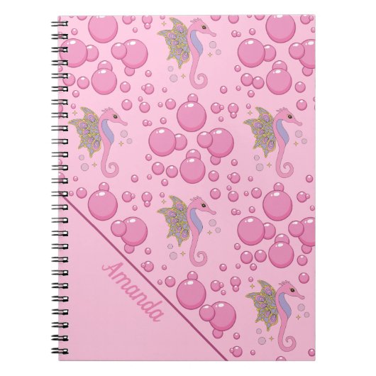 Schmetterlingseil-Seepferd in Blasen Custom Pink N Notizblock (Vorderseite)
