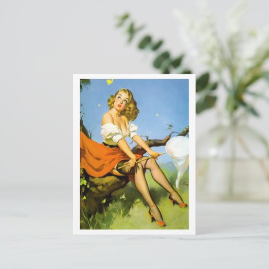 Schmetterlingsfänger-Button Postkarte (Stehend Vorderseite)