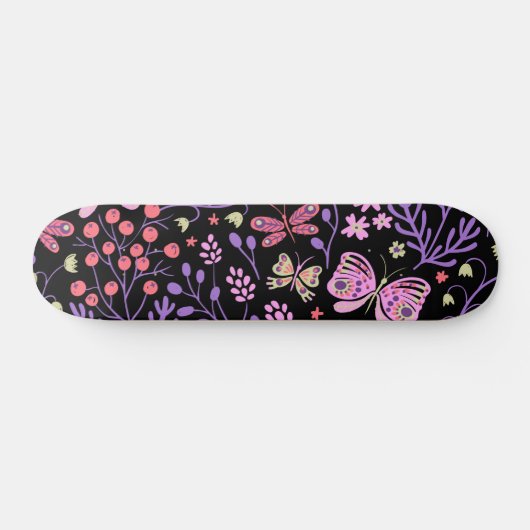 Schmetterlingsfarben und Blume Rose niedlich Skateboard (Horizontal)