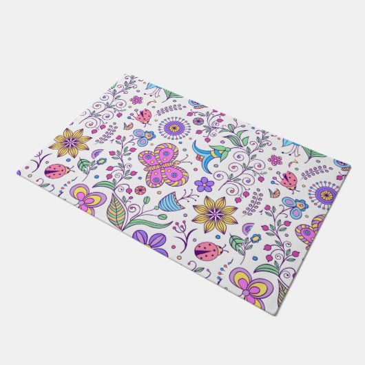 Schmetterlingsfarben und Niedliche Blume Fußmatte (Schrägansicht)