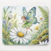 Schmetterlingsfee in einem Gänseblümchen-Garten Mousepad (Vorne)