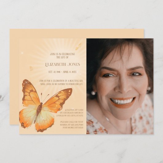 Schmetterlingsfeier mit Beerdigung des Fotos Einladung (Vorne/Hinten)