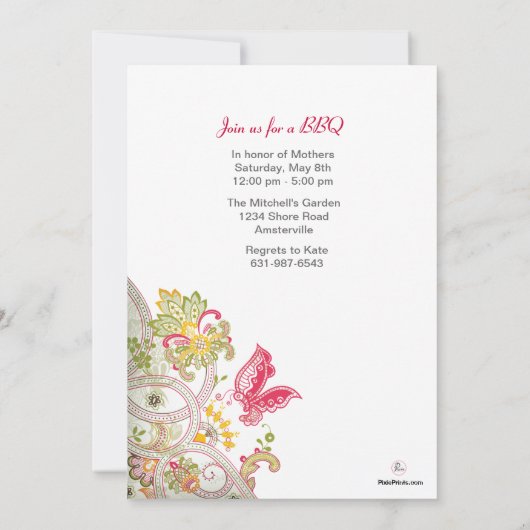 Schmetterlingsfleck-Muttertag-Einladung Einladung (Rückseite)