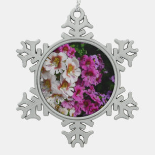 Schmetterlingsfliege Blume Weißrosa und Lila Schneeflocken Zinn-Ornament
