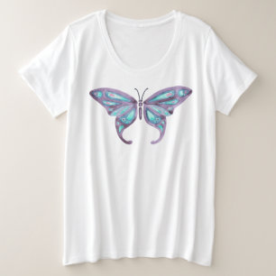 Schmetterlingsfliege, Lavendel und Aquamarine Plus Große Größe T-Shirt