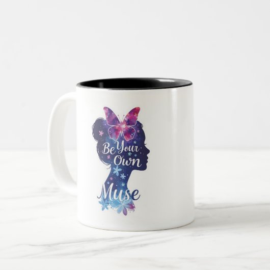 Schmetterlingsfliege-Silhouette, Selbstfindung, se Zweifarbige Tasse (Vorderseite Links)