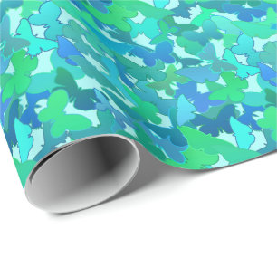 Schmetterlingsfliege, Türkis, Aqua und Sky Blue Geschenkpapier
