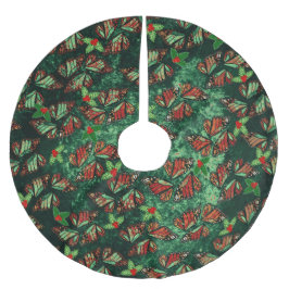 Schmetterlingsflügel des Monarchfalter und Stechpa Polyester Weihnachtsbaumdecke