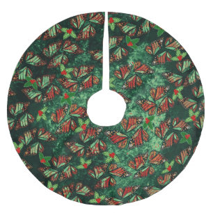 Schmetterlingsflügel des Monarchfalter und Stechpa Polyester Weihnachtsbaumdecke