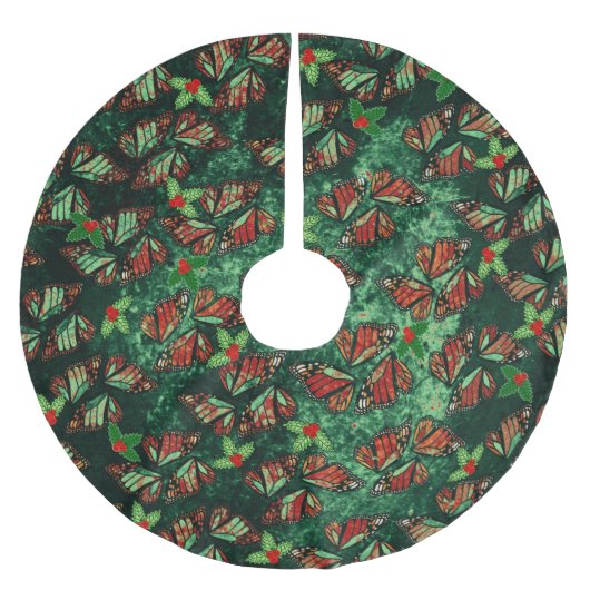 Schmetterlingsflügel des Monarchfalter und Stechpa Polyester Weihnachtsbaumdecke (Vorderseite)