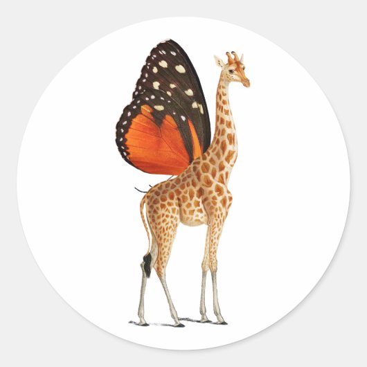 Schmetterlingsflügel-Giraffe Runder Aufkleber (Vorderseite)