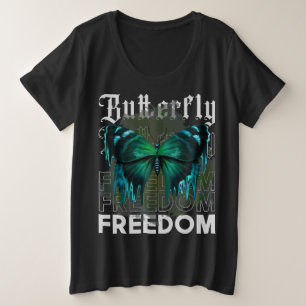 Schmetterlingsfreiheit Streetwear-Stil Design-6401 Große Größe T-Shirt