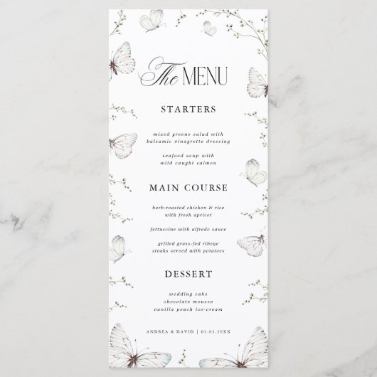 Schmetterlingsgarten-Baby-Shower oder Braut-Shower Menükarte (Vorderseite)