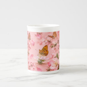 Schmetterlingsgarten-Blumen-Knochenporzellan-Tasse Porzellantasse