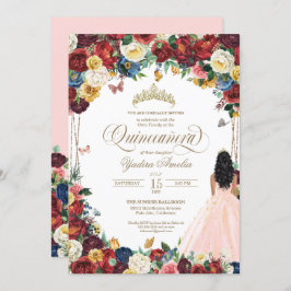 Schmetterlingsgarten Blush Pink Floral Quinceanera Einladung