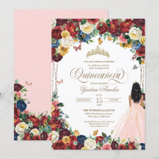 Schmetterlingsgarten Blush Pink Floral Quinceanera Einladung