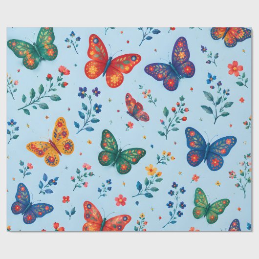 Schmetterlingsgarten-Geschenkpapier – Farbige Flor Geschenkpapier (Flach)