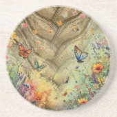 Schmetterlingsgarten mit goldenem Akzent Getränkeuntersetzer (Vorne)