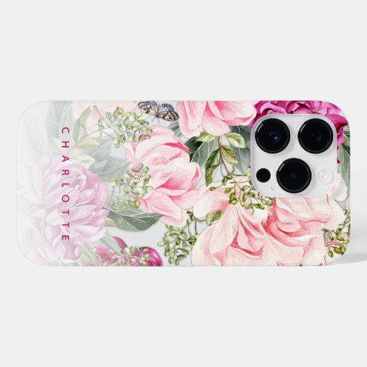 Schmetterlingsgarten Pink Floral Case-Mate iPhone Hülle (Rückseite (Horizontal))