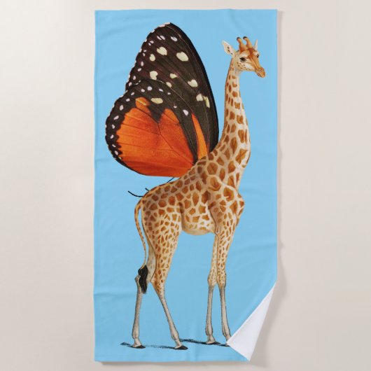 Schmetterlingsgeflügelgiraffe (BLUE BKGRD) Strandtuch (Vorderseite)