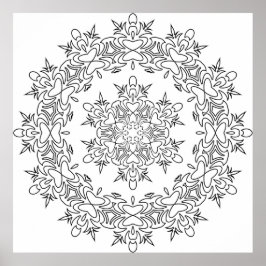 Schmetterlingsherz-Mandala mit fließenden Schnörke Poster