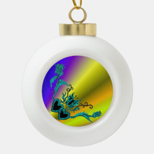 Schmetterlingsherz und Blume auf Regenbogen Keramik Kugel-Ornament