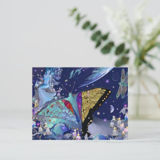 Schmetterlingshimmel Postkarte (Stehend Vorderseite)