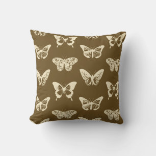 Schmetterlingskizze, beige auf schokoladenbraun kissen