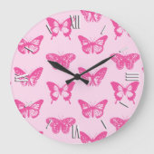 Schmetterlingskizze, hellrosa und fuchsia große wanduhr (Vorderseite)