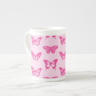 Schmetterlingskizze, hellrosa und fuchsia porzellantasse