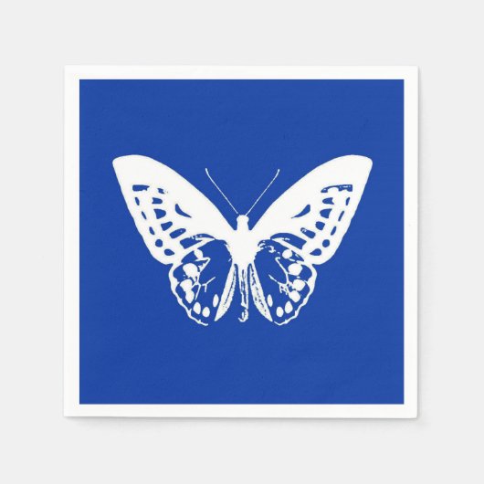 Schmetterlingskizze, Kobaltblau und weiß Serviette (Vorderseite)
