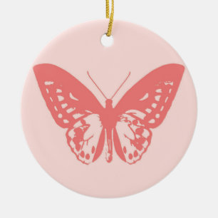 Schmetterlingskizze, Korallenrosa Keramik Ornament