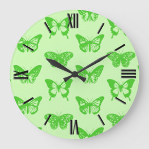 Schmetterlingskizze, Limettengrün Große Wanduhr