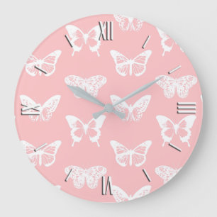 Schmetterlingskizze, Muschel pink und weiß Große Wanduhr