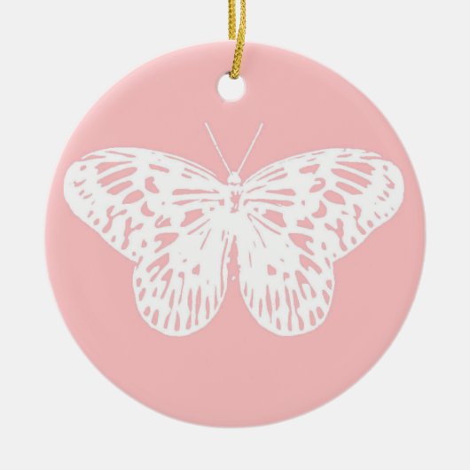 Schmetterlingskizze, Muschel pink und weiß Keramikornament (Vorne)